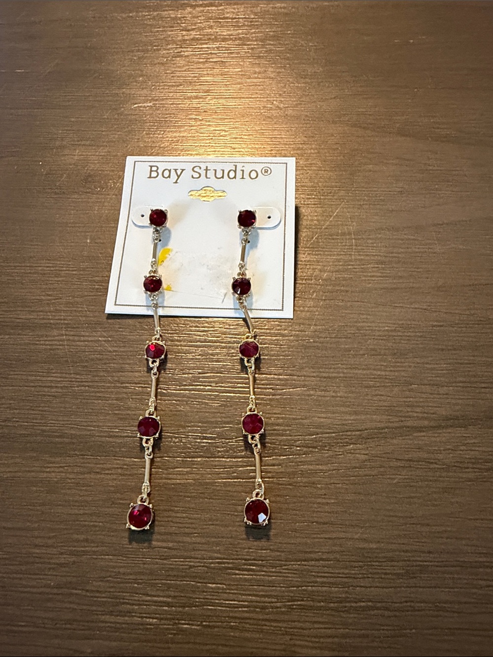Bay Studio Gold-Tone Linear Earrings with Deep Red Stones
